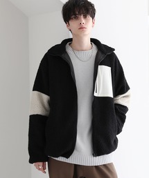 【23AW】ビッグシルエットシープボア袖ラインスタンドネックジャケット