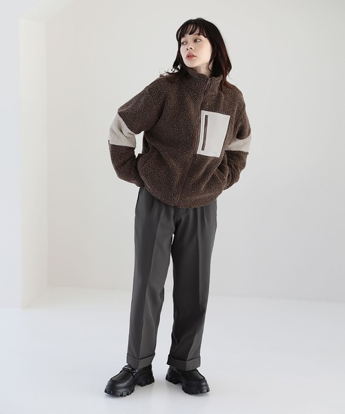 23AW】ビッグシルエットシープボア袖ラインスタンドネック