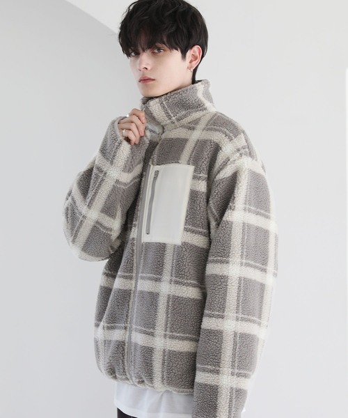 ETELIO（エテリオ）の「【23AW】ビッグシルエットシープボア袖ラインスタンドネックジャケット（その他アウター・メンズ・ブラック/ワイン/グレー系/モカ・L/M/S）」の16枚目の写真