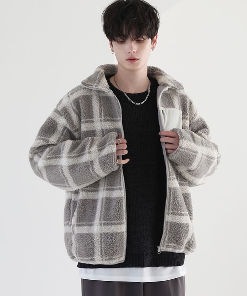 ETELIO（エテリオ）の「【23AW】ビッグシルエットシープボア袖ラインスタンドネックジャケット（その他アウター・メンズ・ブラック/ワイン/グレー系/モカ・L/M/S）」の14枚目の写真