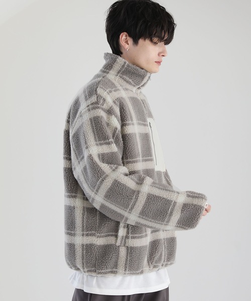 ETELIO（エテリオ）の「【23AW】ビッグシルエットシープボア袖ラインスタンドネックジャケット（その他アウター・メンズ・ブラック/ワイン/グレー系/モカ・L/M/S）」の15枚目の写真