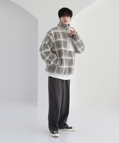 ETELIO（エテリオ）の「【23AW】ビッグシルエットシープボア袖ラインスタンドネックジャケット（その他アウター・メンズ・ブラック/ワイン/グレー系/モカ・L/M/S）」の12枚目の写真