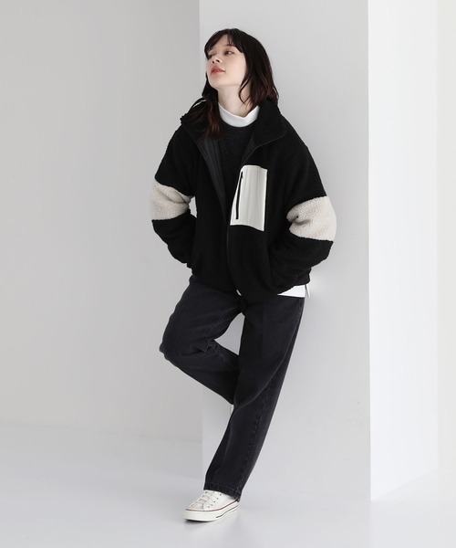 ETELIO（エテリオ）の「【23AW】ビッグシルエットシープボア袖ラインスタンドネックジャケット（その他アウター・メンズ・ブラック/ワイン/グレー系/モカ・L/M/S）」の21枚目の写真