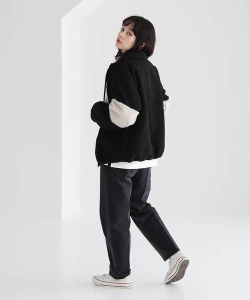 23AW】ビッグシルエットシープボア袖ラインスタンドネックジャケット