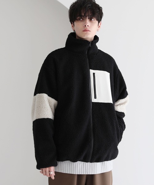 ETELIO（エテリオ）の「【23AW】ビッグシルエットシープボア袖ラインスタンドネックジャケット（その他アウター・メンズ・ブラック/ワイン/グレー系/モカ・L/M/S）」の10枚目の写真