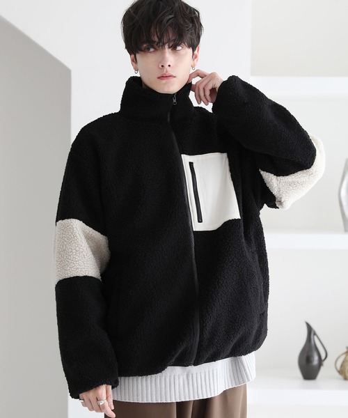 ETELIO（エテリオ）の「【23AW】ビッグシルエットシープボア袖ラインスタンドネックジャケット（その他アウター・メンズ・ブラック/ワイン/グレー系/モカ・L/M/S）」の7枚目の写真