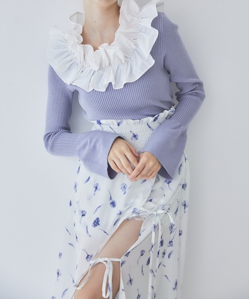 REDYAZEL（レディアゼル）の「フェザープリントスリットスカショートパン（スカート・レディース・ブルー/オフホワイト/ブラック・FREE）」の20枚目の写真