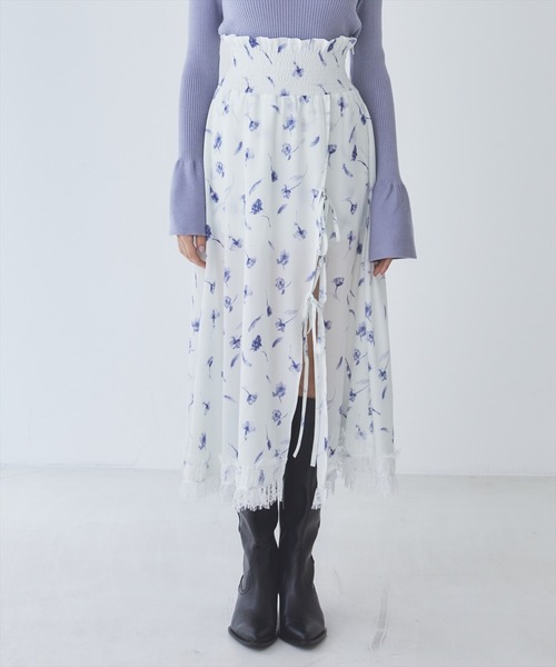REDYAZEL（レディアゼル）の「フェザープリントスリットスカショートパン（スカート・レディース・ブルー/オフホワイト/ブラック・FREE）」の21枚目の写真