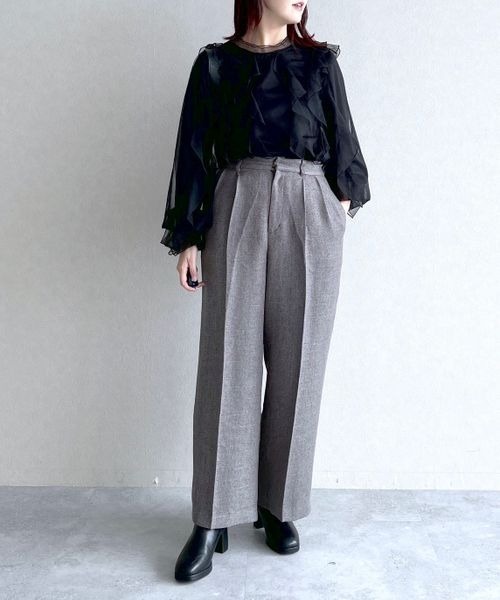 mysty woman（ミスティウーマン）の「チュールフリルブラウス　149256（シャツ/ブラウス・レディース・ベージュ/ブラック/オフホワイト・FREE）」の12枚目の写真