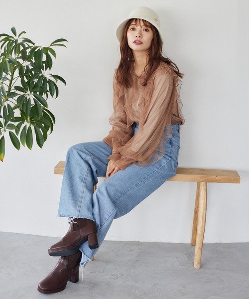 mysty woman（ミスティウーマン）の「チュールフリルブラウス　149256（シャツ/ブラウス・レディース・ベージュ/ブラック/オフホワイト・FREE）」の8枚目の写真