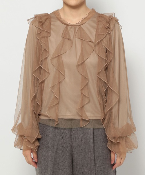 mysty woman（ミスティウーマン）の「チュールフリルブラウス　149256（シャツ/ブラウス・レディース・ベージュ/ブラック/オフホワイト・FREE）」の13枚目の写真