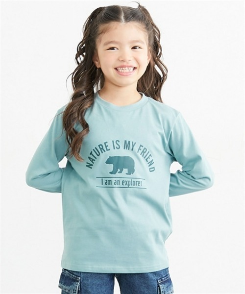 QUNTSTYLE(キュントスタイル)の「長袖 プリント Tシャツ <綿100%>(Tシャツ/カットソー・キッズ・オフホワイト/ブラック/ミント/パープル/ベージュ/ラベンダー/グレイッシュブルー/サーモンピンク/テラコッタ/ネイビー系/ブラック系/ネイビー系1/ピンク系/チャコールグレー/イエロー/グリーン/カーキ/ライム/グレー/クリーム/グレイッシュベージュ/バイオレット/パープル系2/パープル系1/オレンジ系/グリーン系/イエロー系/ピンク系1・110/120/130/140/150/160/100/170)」の15枚目の写真