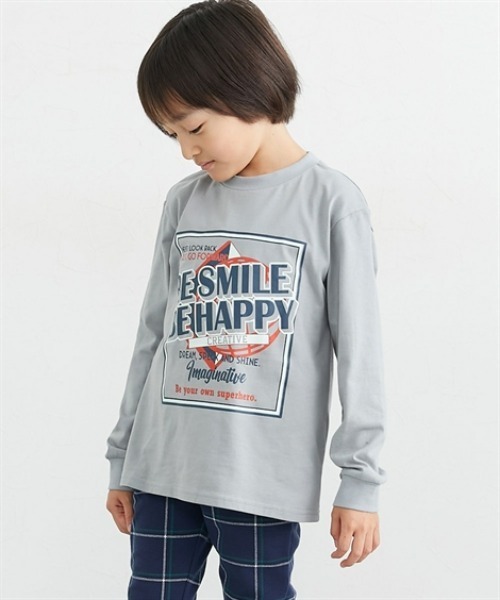 QUNTSTYLE(キュントスタイル)の「長袖 プリント Tシャツ <綿100%>(Tシャツ/カットソー・キッズ・オフホワイト/ブラック/ミント/パープル/ベージュ/ラベンダー/グレイッシュブルー/サーモンピンク/テラコッタ/ネイビー系/ブラック系/ネイビー系1/ピンク系/チャコールグレー/イエロー/グリーン/カーキ/ライム/グレー/クリーム/グレイッシュベージュ/バイオレット/パープル系2/パープル系1/オレンジ系/グリーン系/イエロー系/ピンク系1・110/120/130/140/150/160/100/170)」の6枚目の写真