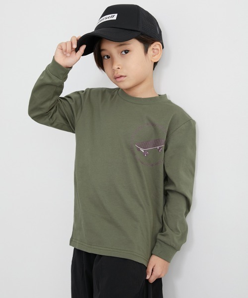 QUNTSTYLE(キュントスタイル)の「長袖 プリント Tシャツ <綿100%>(Tシャツ/カットソー・キッズ・オフホワイト/ブラック/ミント/パープル/ベージュ/ラベンダー/グレイッシュブルー/サーモンピンク/テラコッタ/ネイビー系/ブラック系/ネイビー系1/ピンク系/チャコールグレー/イエロー/グリーン/カーキ/ライム/グレー/クリーム/グレイッシュベージュ/バイオレット/パープル系2/パープル系1/オレンジ系/グリーン系/イエロー系/ピンク系1・110/120/130/140/150/160/100/170)」の11枚目の写真