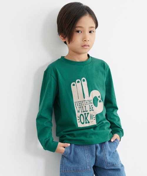 QUNTSTYLE(キュントスタイル)の「長袖 プリント Tシャツ <綿100%>(Tシャツ/カットソー・キッズ・オフホワイト/ブラック/ミント/パープル/ベージュ/ラベンダー/グレイッシュブルー/サーモンピンク/テラコッタ/ネイビー系/ブラック系/ネイビー系1/ピンク系/チャコールグレー/イエロー/グリーン/カーキ/ライム/グレー/クリーム/グレイッシュベージュ/バイオレット/パープル系2/パープル系1/オレンジ系/グリーン系/イエロー系/ピンク系1・110/120/130/140/150/160/100/170)」の13枚目の写真