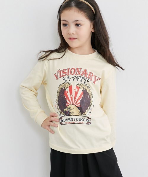 QUNTSTYLE(キュントスタイル)の「長袖 プリント Tシャツ <綿100%>(Tシャツ/カットソー・キッズ・オフホワイト/ブラック/ミント/パープル/ベージュ/ラベンダー/グレイッシュブルー/サーモンピンク/テラコッタ/ネイビー系/ブラック系/ネイビー系1/ピンク系/チャコールグレー/イエロー/グリーン/カーキ/ライム/グレー/クリーム/グレイッシュベージュ/バイオレット/パープル系2/パープル系1/オレンジ系/グリーン系/イエロー系/ピンク系1・110/120/130/140/150/160/100/170)」の9枚目の写真