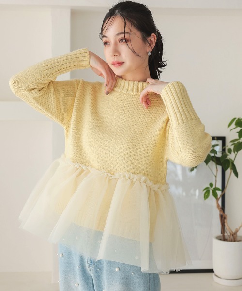 DONOBAN（ドノバン）の「チュールドッキングニット（ニット/セーター・レディース・ブラック/グレー/イエロー/アイボリー・ONE）」の4枚目の写真