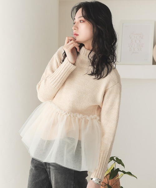 DONOBAN（ドノバン）の「チュールドッキングニット（ニット/セーター・レディース・ブラック/グレー/イエロー/アイボリー・ONE）」の2枚目の写真