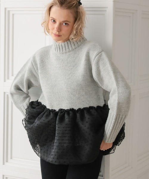 DONOBAN（ドノバン）の「チュールドッキングニット（ニット/セーター・レディース・ブラック/グレー/イエロー/アイボリー・ONE）」の5枚目の写真