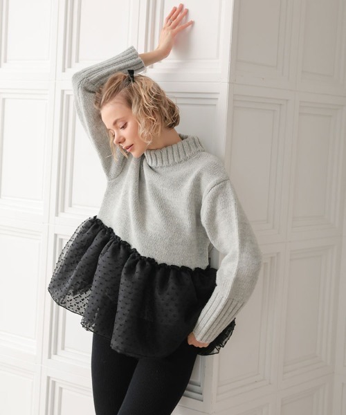 DONOBAN（ドノバン）の「チュールドッキングニット（ニット/セーター・レディース・ブラック/グレー/イエロー/アイボリー・ONE）」の7枚目の写真