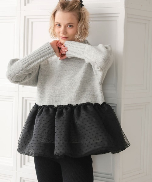 DONOBAN（ドノバン）の「チュールドッキングニット（ニット/セーター・レディース・ブラック/グレー/イエロー/アイボリー・ONE）」の12枚目の写真