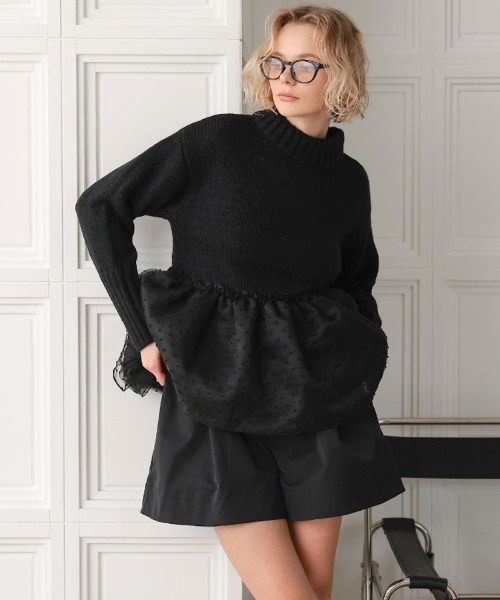 DONOBAN（ドノバン）の「チュールドッキングニット（ニット/セーター・レディース・ブラック/グレー/イエロー/アイボリー・ONE）」の17枚目の写真