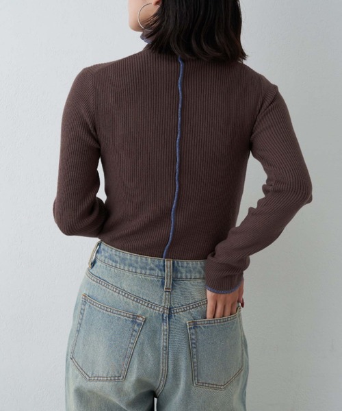 CIAOPANIC TYPY(チャオパニックティピー)の「【新色追加】アンチピリング配色ステッチタートル(ニット/セーター・レディース・レッド/ピンク/ブラウン/ライトグレー/サックスブルー/カーキ/ブラック/マスタード/ネイビー/ブルー/グレー/オフホワイト/ブラウン系その他/スカイブルー/グリーン/パープル/イエロー・ONE SIZE)」の5枚目の写真