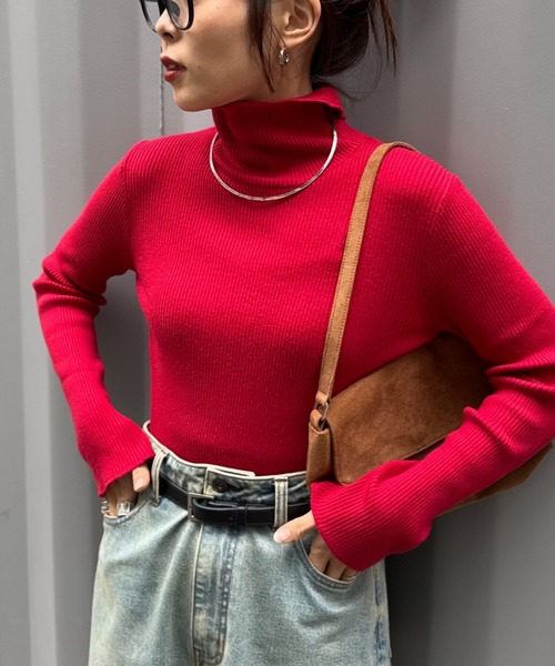 CIAOPANIC TYPY(チャオパニックティピー)の「【新色追加】アンチピリング配色ステッチタートル(ニット/セーター・レディース・レッド/ピンク/ブラウン/ライトグレー/サックスブルー/カーキ/ブラック/マスタード/ネイビー/ブルー/グレー/オフホワイト/ブラウン系その他/スカイブルー/グリーン/パープル/イエロー・ONE SIZE)」の17枚目の写真