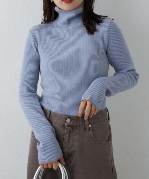 CIAOPANIC TYPY(チャオパニックティピー)の「【新色追加】アンチピリング配色ステッチタートル(ニット/セーター・レディース・レッド/ピンク/ブラウン/ライトグレー/サックスブルー/カーキ/ブラック/マスタード/ネイビー/ブルー/グレー/オフホワイト/ブラウン系その他/スカイブルー/グリーン/パープル/イエロー・ONE SIZE)」の11枚目の写真