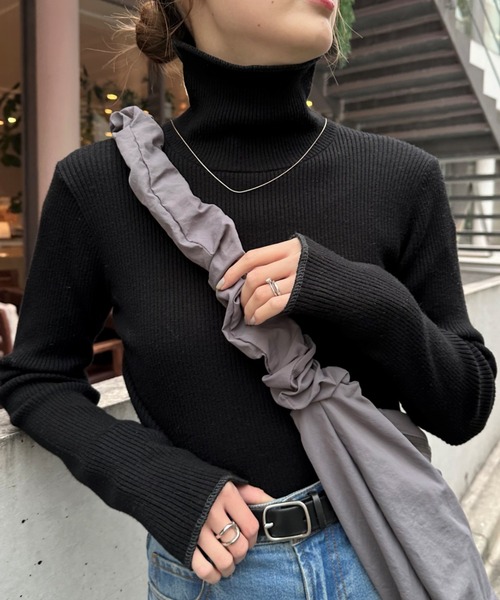 CIAOPANIC TYPY(チャオパニックティピー)の「【新色追加】アンチピリング配色ステッチタートル(ニット/セーター・レディース・レッド/ピンク/ブラウン/ライトグレー/サックスブルー/カーキ/ブラック/マスタード/ネイビー/ブルー/グレー/オフホワイト/ブラウン系その他/スカイブルー/グリーン/パープル/イエロー・ONE SIZE)」の20枚目の写真