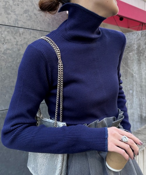 CIAOPANIC TYPY(チャオパニックティピー)の「【新色追加】アンチピリング配色ステッチタートル(ニット/セーター・レディース・レッド/ピンク/ブラウン/ライトグレー/サックスブルー/カーキ/ブラック/マスタード/ネイビー/ブルー/グレー/オフホワイト/ブラウン系その他/スカイブルー/グリーン/パープル/イエロー・ONE SIZE)」の22枚目の写真