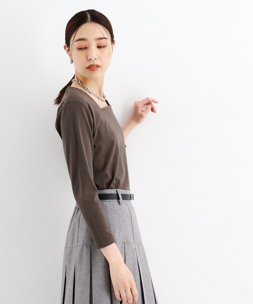 セール】スクエアリブネック9分袖プルオーバー（ニット/セーター