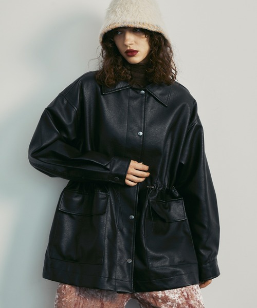 uyuウユ uyu.（ウユ）の「Waist Drawstring Over Leather Jacket / ウエスト