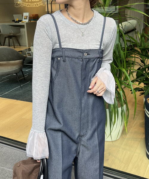 DouDou(ドゥドゥ)の「【WEB限定】チュール切替ラメプルオーバー(Tシャツ/カットソー・レディース・グレイッシュベージュ/グレー・FREE)」の8枚目の写真