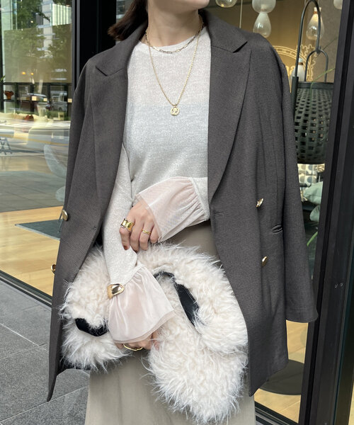 DouDou(ドゥドゥ)の「【WEB限定】チュール切替ラメプルオーバー(Tシャツ/カットソー・レディース・グレイッシュベージュ/グレー・FREE)」の19枚目の写真