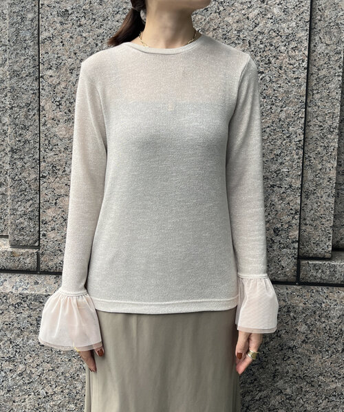 DouDou(ドゥドゥ)の「【WEB限定】チュール切替ラメプルオーバー(Tシャツ/カットソー・レディース・グレイッシュベージュ/グレー・FREE)」の22枚目の写真