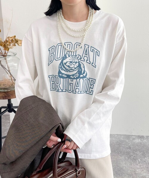 fredy emue(フレディエミュ)の「CATフロッキープリント ロンTシャツ(Tシャツ/カットソー・レディース・チャコールグレー/オフホワイト/ライトグレー・38)」の3枚目の写真