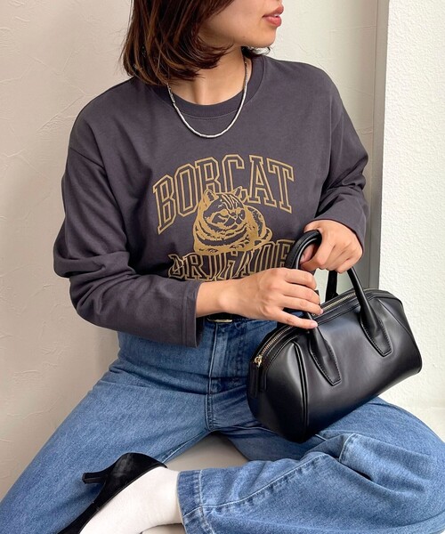 fredy emue(フレディエミュ)の「CATフロッキープリント ロンTシャツ(Tシャツ/カットソー・レディース・チャコールグレー/オフホワイト/ライトグレー・38)」の1枚目の写真