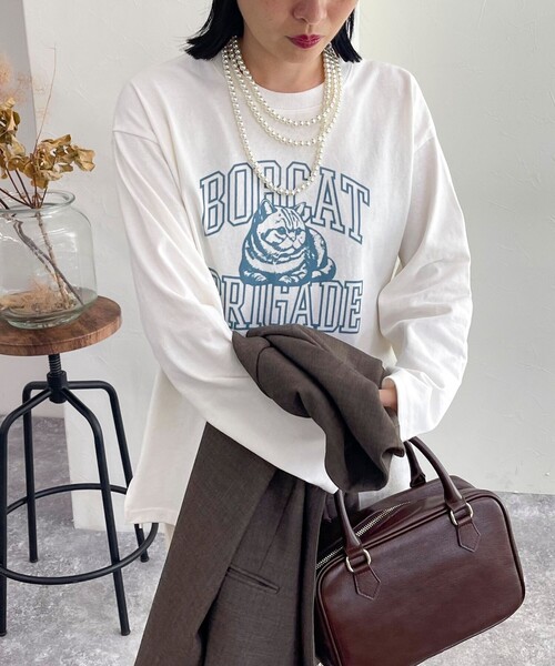 fredy emue(フレディエミュ)の「CATフロッキープリント ロンTシャツ(Tシャツ/カットソー・レディース・チャコールグレー/オフホワイト/ライトグレー・38)」の8枚目の写真
