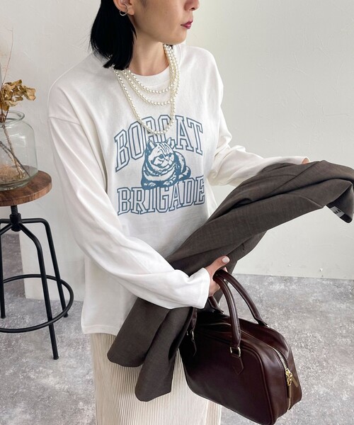 fredy emue(フレディエミュ)の「CATフロッキープリント ロンTシャツ(Tシャツ/カットソー・レディース・チャコールグレー/オフホワイト/ライトグレー・38)」の9枚目の写真