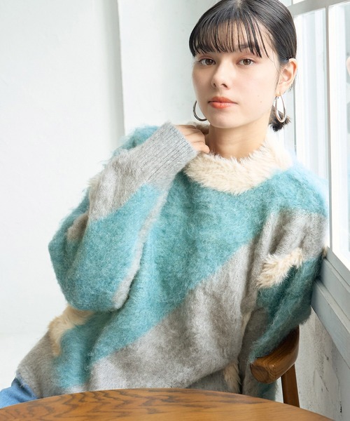 ROPE' PICNIC（ロペピクニック）の「パネル柄ジャガードプルオーバー（ニット/セーター・レディース・ブルー系その他6/ブラウン系その他3・38）」の2枚目の写真