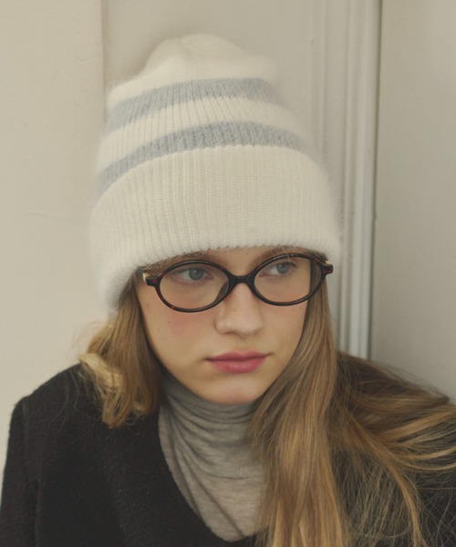 GIUNON（ジウノン）の「mohair touch knit cap / モヘアタッチニットキャップ（ニットキャップ/ビーニー・レディース・ブラック/ホワイト/グレー・FREE）」の2枚目の写真