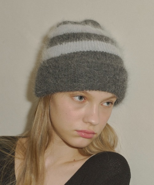 GIUNON（ジウノン）の「mohair touch knit cap / モヘアタッチニットキャップ（ニットキャップ/ビーニー・レディース・ブラック/ホワイト/グレー・FREE）」の9枚目の写真