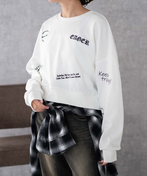 WEGO（ウィゴー）の「WEGO/スクリブルグラフィックスウェット（スウェット・レディース・ホワイト/ブラック・FREE）」の11枚目の写真