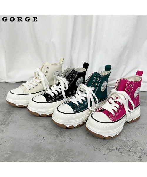 GORGE（ゴージ）の「厚底キャンバススニーカー（スニーカー・レディース・ブラック/オフホワイト/レオパード/カモフラージュ・S/M/L/LL）」の7枚目の写真