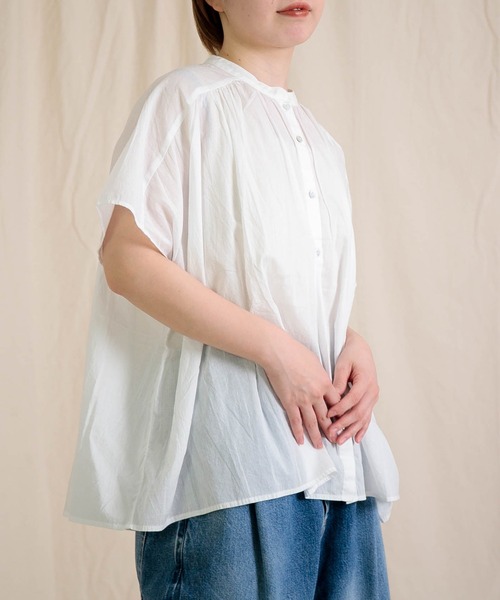SALE！ブロカント Brocante 半袖シャツ ブラウス レディース インドボイル フロンセシャツ フレア ギャザー  36-322X Brocante 夏に映える軽やかシャツ｜フロンセシャツ インドボイル