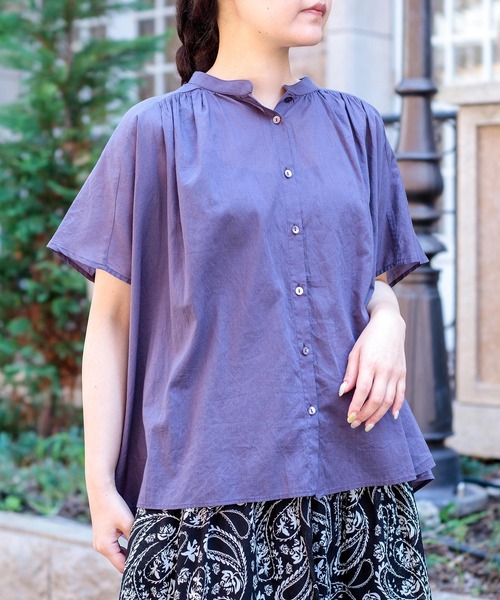 Brocante（ブロカント）の「[Brocante / ブロカント] インドボイル フロンセシャツ（シャツ/ブラウス・レディース・ブラック/チャコールグレー/ベージュ/ホワイト/ロイヤルブルー/レモンイエロー・2）」の9枚目の写真