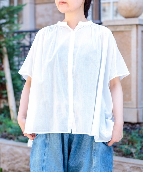 Brocante（ブロカント）の「[Brocante / ブロカント] インドボイル フロンセシャツ（シャツ/ブラウス・レディース・ブラック/チャコールグレー/ベージュ/ホワイト/ロイヤルブルー/レモンイエロー・2）」の12枚目の写真