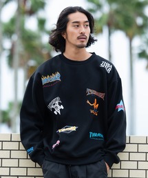 THRASHER（スラッシャー）の「『THRASHER/スラッシャー』総柄プリント＆刺繍C/N長袖 トレーナー（スウェット・メンズ）」