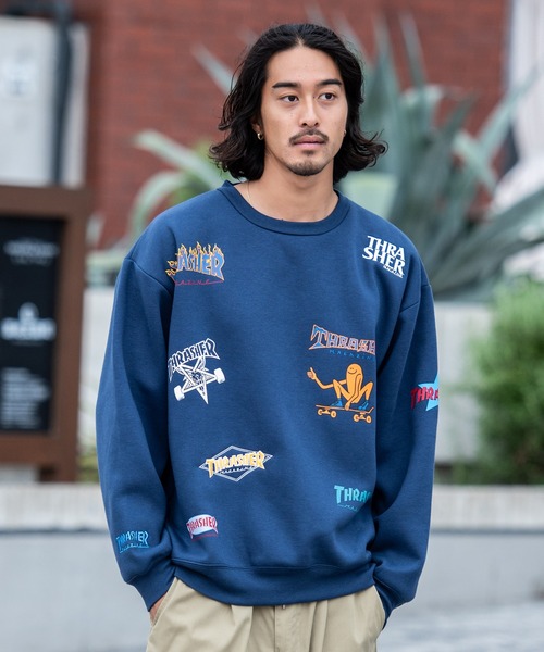 THRASHER（スラッシャー）の「『THRASHER/スラッシャー』総柄プリント＆刺繍C/N長袖 トレーナー （スウェット・レディース・グリーン/ブラック/ネイビー/ホワイト・L/M）」の20枚目の写真